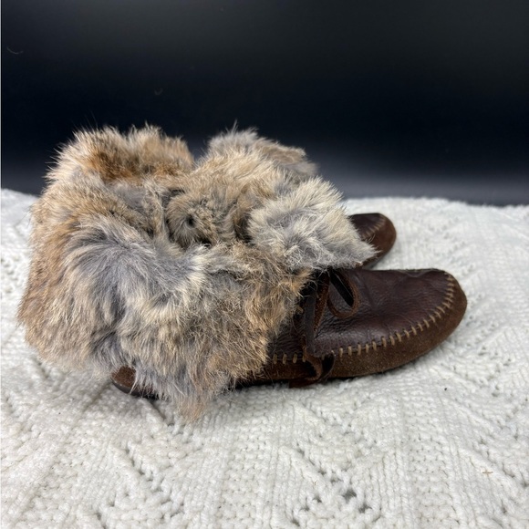 House of Harlow 1960 Rabbit Fur Slipper Bootie Moccasin Womens 36 Suede Leather - Picture 8 of 10